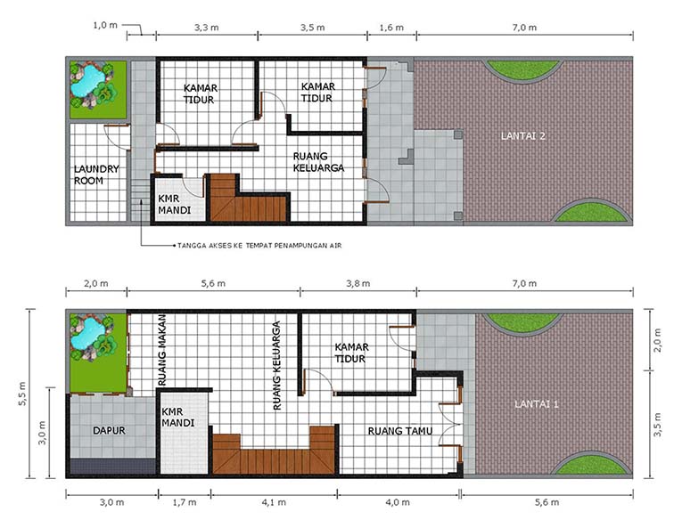 denah rumah klasik lebar 5,5 meter