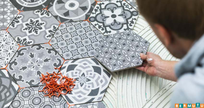 Lantai Linoleum Motif Hexagon