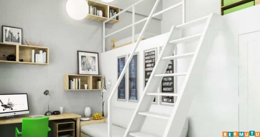 desain kamar mezzanine serba putih
